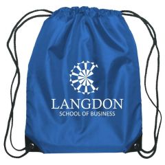 blue drawstring bag with an imprint saying Langdon School of Business