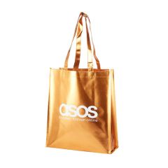 copper tote bag with an imprint saying asos discover fashion online