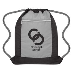 personalized drawstring bag with front zippered pocket and heavy duty cord straps