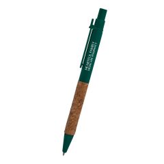 a green pen with a cork grip and an imprint saying Heartful Family Medicare Pharmacy