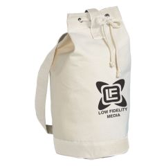 natural cotton tote bag with an imprint saying Low Fidelity Media