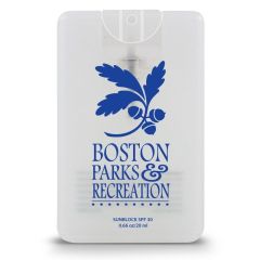 clear hand sanitizer credit card with an imprint saying Boston Parks & Recreation