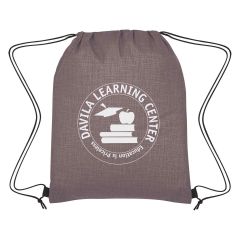gray drawstring bag with an imprint saying davila learning center education is priceless