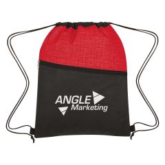 personalized crosshatch drawstring bag with front zippered pocket