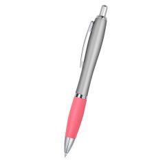 silver pen with pink grip