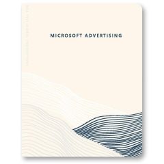 a rounded notebook with designs on the bottom and text above saying Mircosoft Advertising