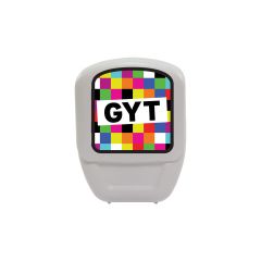 dental floss with multi-colored squares and text saying gyt in black
