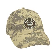 personalized digital camo hat with embroidered stitching saying phillipe"s farm est. 1956