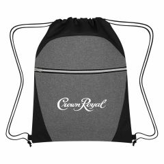 personalized drawstring bag with front zippered pocket