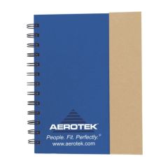 a blue and natural journal with an imprint saying aerotek people. fit. perfectly. and www.aerotek.com text below