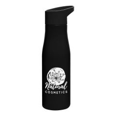 black stainless steel bottle with an easy carry handle and an imprint saying Natural Cosmetics