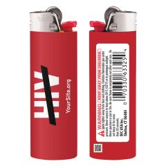 red bic lighter with text saying hiv and a black dash cutting across it and warning information on the back
