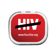 red tube saying hiv with a black line across it and text saying peppermints and twist to break on the cap