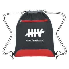 black tote bag with red trim and an imprint saying HIV with a dash across it and yoursite.org text below