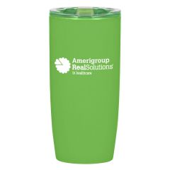 green tumbler with a clear lid and an imprint saying Amerigroup Real Solutions in healthcare
