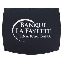 black mouse pad with an imprint in the middle saying banque la fayette financial bank