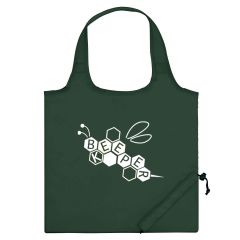 personalized forest green foldaway tote bag with imprint saying bee keeper