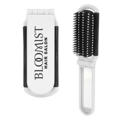 personalized white foldable hair brush with mirror