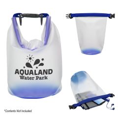 frosted dry bag with blue trim and an imprint saying Aqualand Water Park