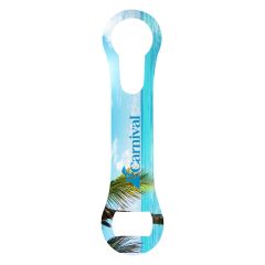 personalized bottle opener with a full color imprint saying carnival