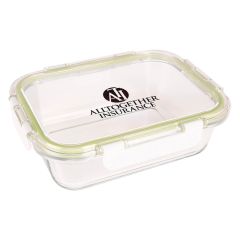 personalized green food container with silicone lid with side clips