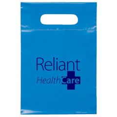 light blue handout plastic bag with an imprint saying Reliant Health Care