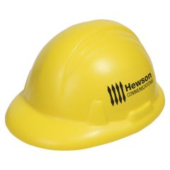 personalized yellow hard hat stress reliever with imprint on side