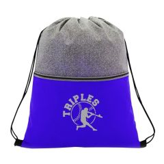 blue drawstring back with heather gray top and an imprint saying triples