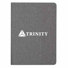 gray padfolio with an imprint saying trinity