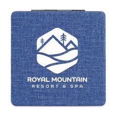 blue square mirror with an imprint saying Royal Mountain Resort & Spa