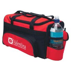 cooler bag with carrying handles, mesh pockets, and multi-compartments