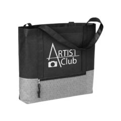 green non-woven tote bag with a die-cut handle and an imprint saying Ohio HealthCare Federal Credit Union with We care because you care text below