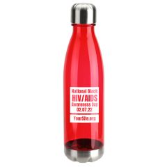a red plastic bottle with stainless steel base and lid and text saying National Black HIV/AIDS Awareness Day with the date below