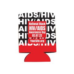 a can cooler with HIV/AIDS pattern and text saying National Black HIV/AIDS Awareness Day with the date below