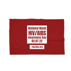 a red rally towel with text saying National Black HIV/AIDS Awareness Day with the date below
