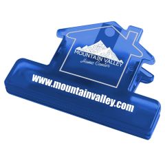 blue translucent food clip with an imprint mountain valley home center and www.mountainvalley.com text below