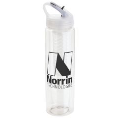 a clear bottle with a black flip top and an imprint saying Norrin Technologies