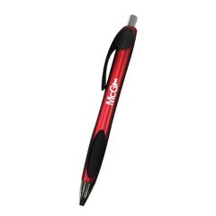 red pen with rubber grip and an imprint saying McG