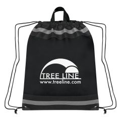 black non-woven drawstring bag with carrying handles and reflective strips