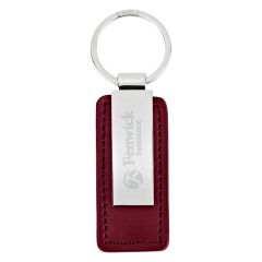 red leatherette keyring with a laser engrave saying Fenwick insurance