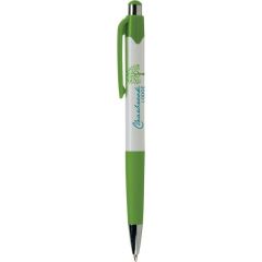 white pen with green grip and clip holder and an imprint saying clearbrook lodge
