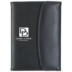 personalized black portfolio folder with snap closure and silk-screen design