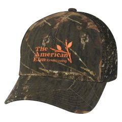 mossy oak trucker hat with embroidered stitching