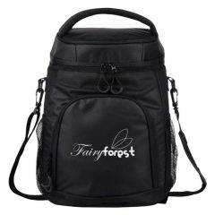 black cooler backpack with detachable straps and multiple pockets