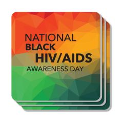 a coaster with a mosaic background and text saying National Black HIV/AIDS Awareness Day