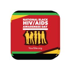 a sticker with a mosaic background and text saying National Black HIV/AIDS Awareness Day