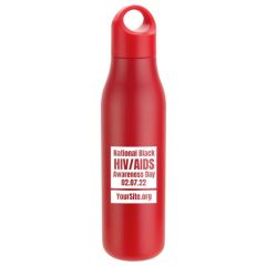 a red stainless steel bottle with text saying National Black HIV/AIDS Awareness Day with the date below