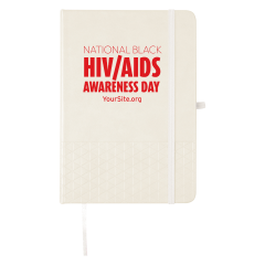red journal with elastic loop, bookmark, and elastic band with text saying National Black HIV/AIDS Awareness Day