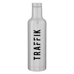 stainless steel bottle with an imprint saying traffik