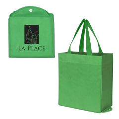 green tote bag with an imprint saying LA Place